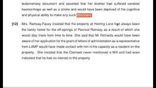 Inheritance Case: Horace Richards vs Geraldine Ramsay-Facey - 2 Defendant's Case