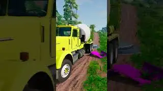 Mix Colour Bus & Semi Truck vs Giant Bollards Crash #shorts #beamngdrive #bus #truck