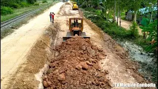 Professional techniques driver skill dozer grading and pushing stone building foundation road