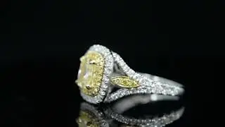 Fancy Yellow Cushion Cut Double Halo Diamond Ring - 2000