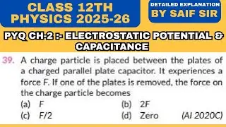 A charged particle is placed between the plates of a charged parallel plate capacitor. It...