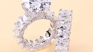 Jeulia Cushion Cut Three Sided Pave Sterling Silver Eternity Ring Set - Jeulia.com