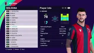 PES 2021 Bologna faces and ratings | Riccardo Orsolini, Sansone, Gary Medel...