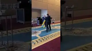 Russian delegate takes down Ukr flag at summit in Turkey. Flag taken. #flag #turkey #russia #ukraine