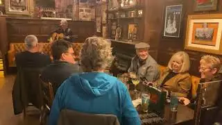 Paddy Jordan invites Terry to sing at M. Fitzgerald's in Galway, Ireland, 4/8/2024.