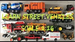 Learn Street Vehicles with Big Toy Cars for Kids, Scale 1:16