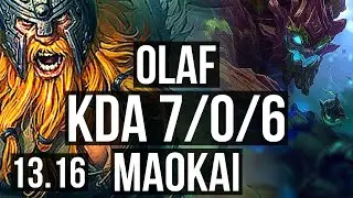 OLAF vs MAOKAI (TOP) | 7/0/6, Godlike, 300+ games | EUW Master | 13.16
