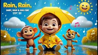 Rain Rain Go Away 🌧️🐵🐶 | Baby Boy, Monkey & Dog Fun | Hindi Cartoon Rhymes for Kids