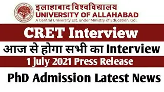 PhD Interview | PhD Admission | Allahabad University CRET Interview 2020 | AU PhD latest News