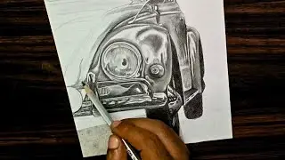 How to shading vintage car, draw a car with graphite pencil sketch, sketch drawing, pencil sketch,