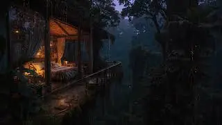 Quiet Forest Rain Near a Cozy Cabin 🌲🌧 | 8 Hours Relaxing Night Ambience (4K)