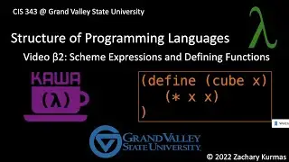CIS 343 Video β2: Scheme Expressions and Defining Functions