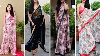 Flower printed saree designs|| designer saree collection