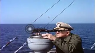 Destroyer crew rescuing a downed pilot in a US Navy training film HD Stock Footage