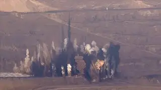 Massive quarry blast at open-cast mining. Russia. Siberia