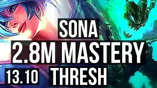 SONA & Lucian vs THRESH & Aphelios (SUP) | 2.8M mastery, 6/3/20, 500+ games | KR Master | 13.10