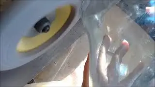 puliendo con lustradora de piso recuperada y disco flap