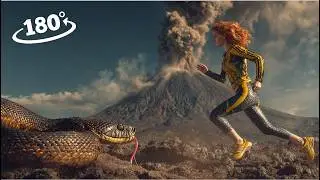 Massive Monster Snake Emerges During Volcano Eruption VR 180