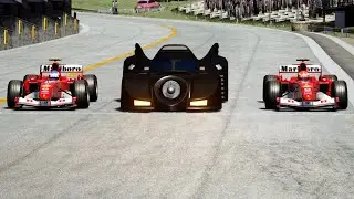 Batmobile '89 ( Burton Films ) vs F1 Ferrari F2004 Michael Schumacher vs Rubens Barrichello