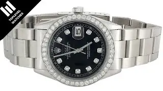 Mens Rolex 36mm DateJust Diamond Watch Oyster Steel Band Custom Black Dial 2 CT.