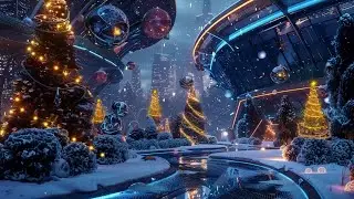 Futuristic Christmas Garden Ambience ❄️✨ | Snowfall, Cozy Sci Fi Lights & Soft Holiday Music