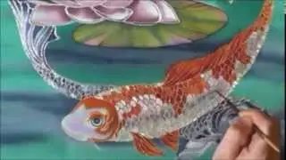 Gold fish on silk. Silk painting. Батик. Золотая рыбка