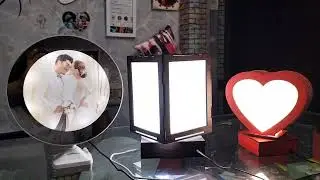 Rotating table lamp with led or 5 or two photo attached magic ✨ mirror shadow box frame