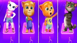 Talking Tom and friends Tom vs Angela vs Ben vs Hunk in Tiles Hop Coffen banec