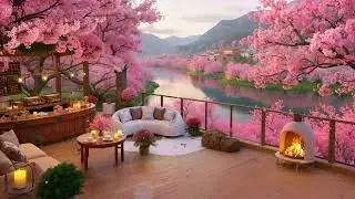 Peaceful Spring Porch View🌷 Lake Water & Birdsong Ambience with Soothing Jazz Music for Calm Morning