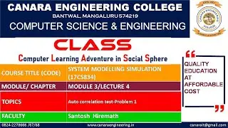VTU SMS (17CS834) SYSTEM MODELLING & SIMULATION [Auto correlation test-Problem] (M3 L4)