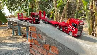 Team RC Truck Excavator Dump Truck Dump Trailer Bulldozer Working Drive On The Road