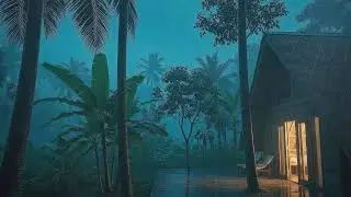 Healing Sleep Relief with Rain & Thunder Jungle Cabin Night 🌧️