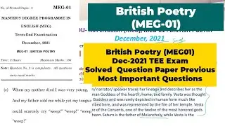 IGNOU British Poetry (MEG 01) | TTE Dec-2021 | Previous Year Solved Papers | Important RTC Poem