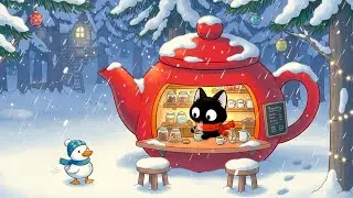 Snowfall Instrumental Lofi Tea Bar 🌨️🍵 Gentle Beats with Cat for Calm Study & Evening Relax