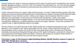 Organic Light Emitting Diodes (OLED) Market Global 2016 Edition Report