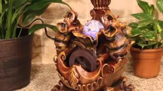 Twin Elephants with Water Wheeler LED Indoor Tabletop Water Fountain