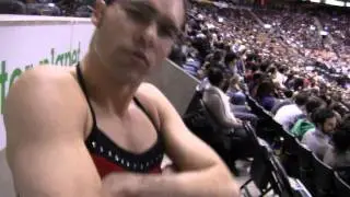 Male Dancing in a Raptors Dance Pak Uniform