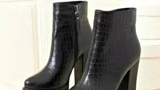 Leather crocodile pattern high heel platform ankle boots.avi