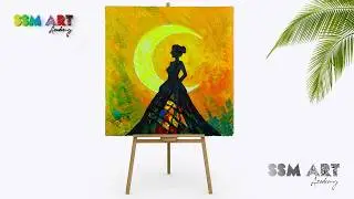 Easy Crescent Moon & Woman Silhouette Painting Tutorial | SSM Art