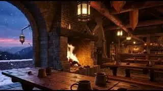 Medieval Tavern Fireplace, Wind & Snow 🔥 ❄️ | Cozy Stone Ambience for Sleep (3 Hours)