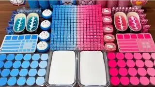 BLUE DOREMON vs PINK HELLO KITTY SLIME INTO GLOSSY SLIME WORLD 
