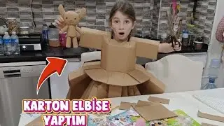 OLAMAZ BALO VAR ELİBİSEM YOKTU KARTONDAN ELBİSE YAPTI BOYADI MASAL @elifsinemtv 
