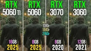 RTX 5060 TI 16GB vs RTX 5060 vs RTX 3070 vs RTX 3060 - Test in 20 Games & Performance