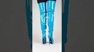Aqua Blue Shiny Patent Leather Platform Thigh High Boots