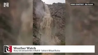 Heavy rain and waterfalls in Wadi Al - Sahtan in Wilayat Rustaq