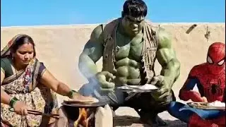 Hulk & Spiderman in Desi Village 😂 | Avengers Eating Roti in Indian Style | Full Comedy Video #viral