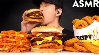 ASMR TRIPLE WESTERN BACON BURGER & FRIES MUKBANG (No Talking) EATING SOUNDS | Zach Choi ASMR