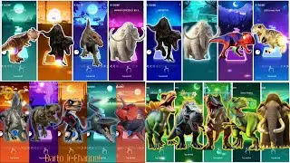 MEGAMIX 🦖🦕🦣 T-REX  VS SPINOSAURUS VS INDORAPTOR VS MOSASAURUS COFFIN DANCE | Tiles Hop EDM Rush!