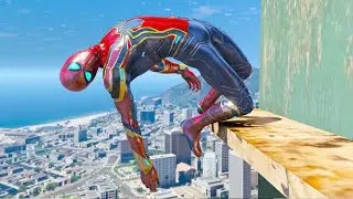 GTA 5 Iron Spiderman Falling off Highest Buildings - Spider-man mod Gameplay - Eps 3