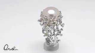 Coral White Pearl Ring, Pearl Engagement Ring